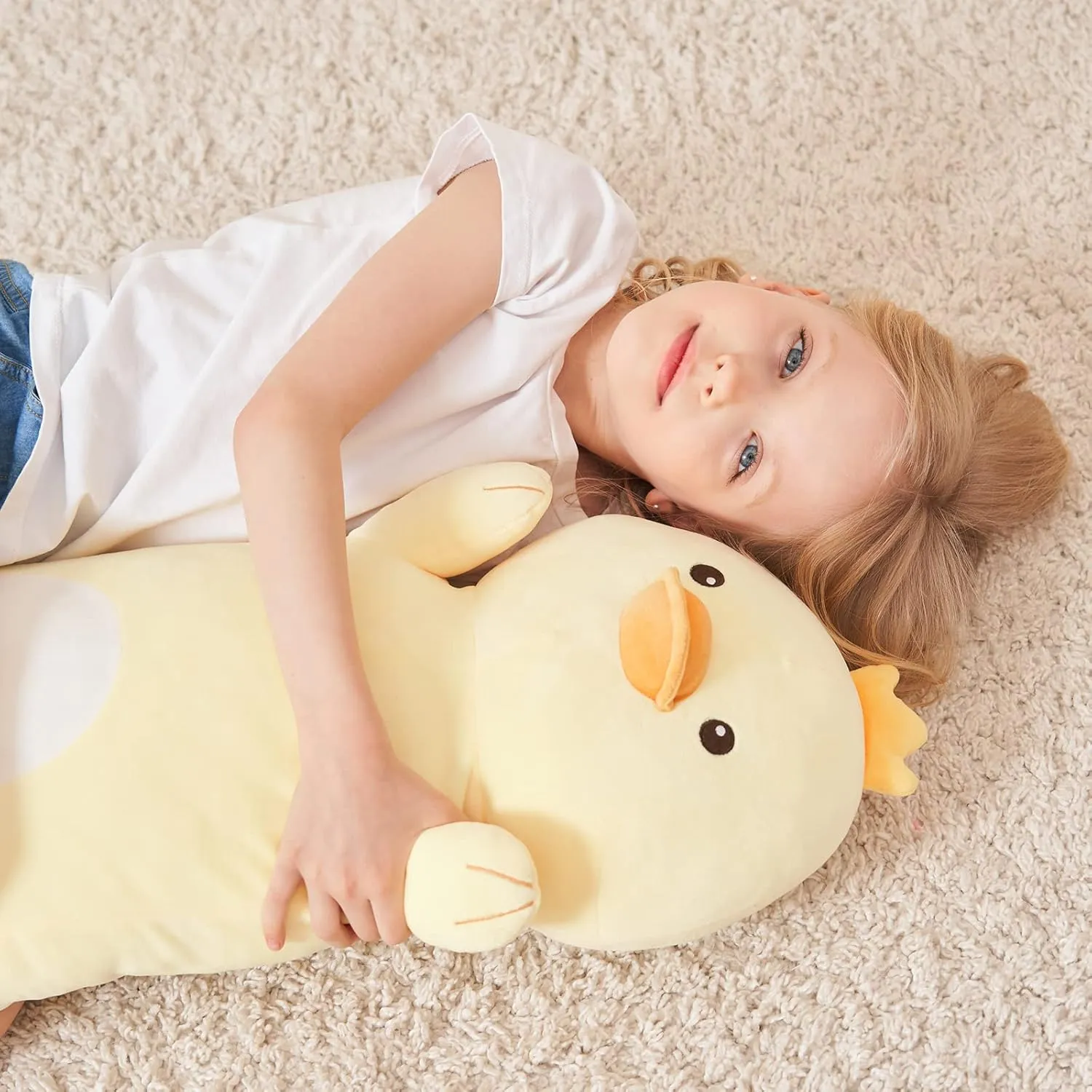 36” Long Duck Plush Body Pillow, Kawaii Cute Yellow Ducks Stuffed Animals, Hugging Squishy Pillow Soft Plushies Toy, Gifts for Kids Girls and Boys, Birthday Easter