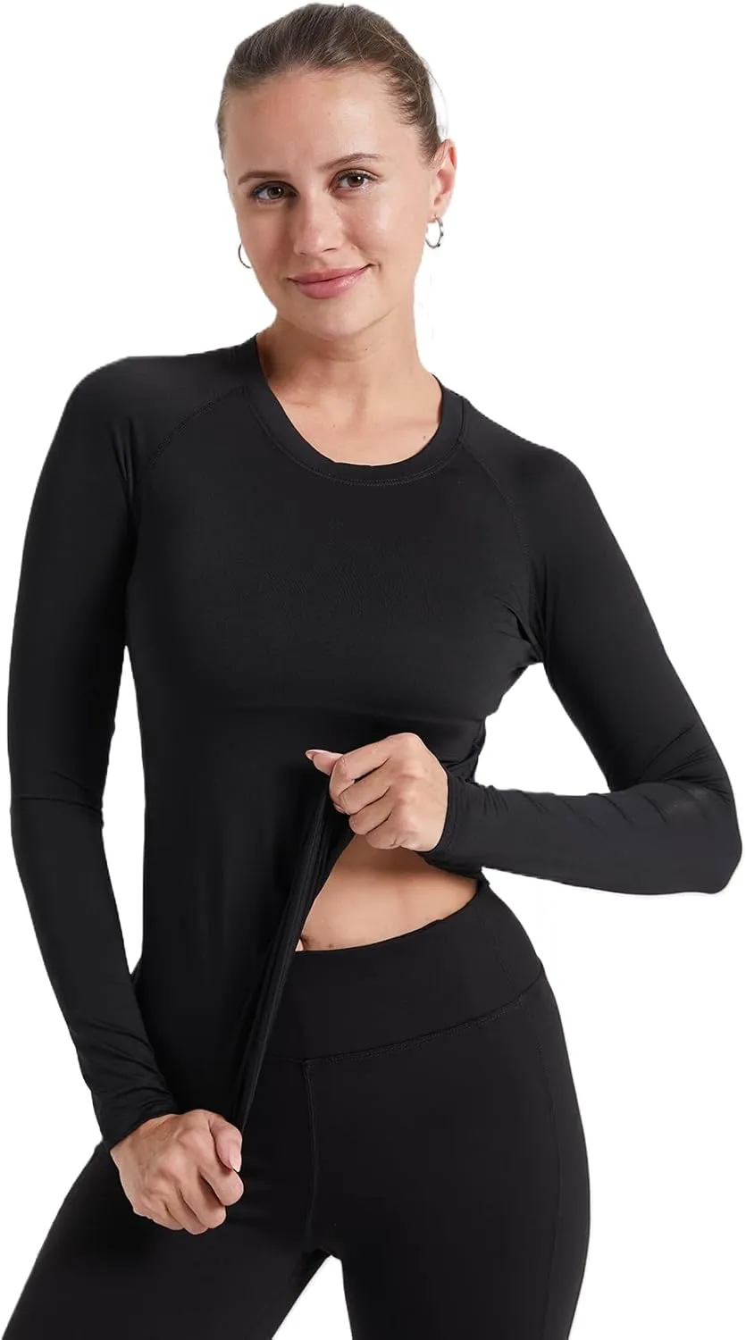 4 Pack Long Sleeve Compression Shirts for Women Workout Athletic Baselayer Yoga Softball T-Shirts Cool Running Tops