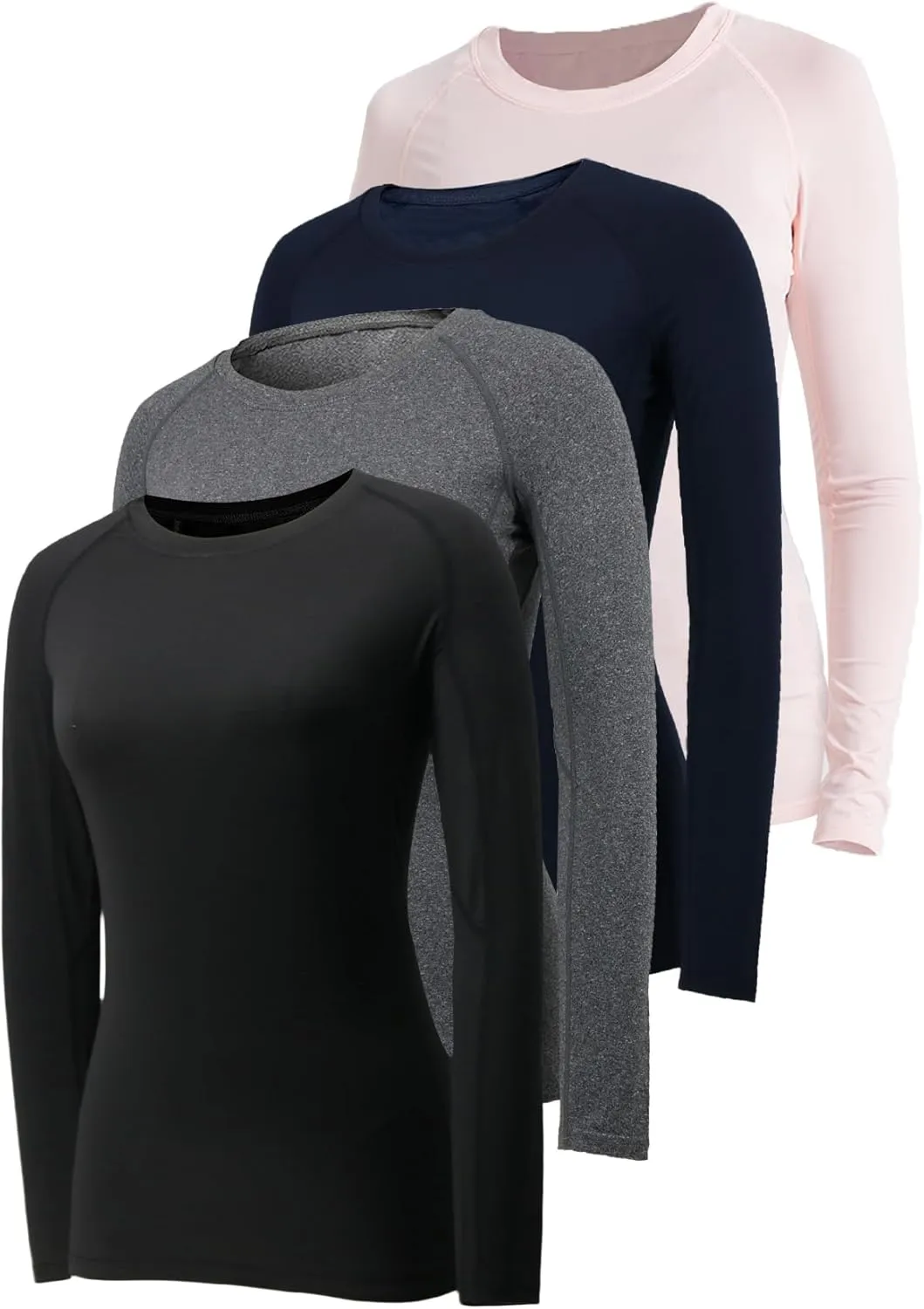 4 Pack Long Sleeve Compression Shirts for Women Workout Athletic Baselayer Yoga Softball T-Shirts Cool Running Tops