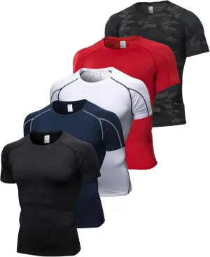 5 Pack Men's Compression Shirts Short Sleeve Camouflage Cool Dry Sports Athletic Workout Baselayer Undershirt T-Shirt Tops
