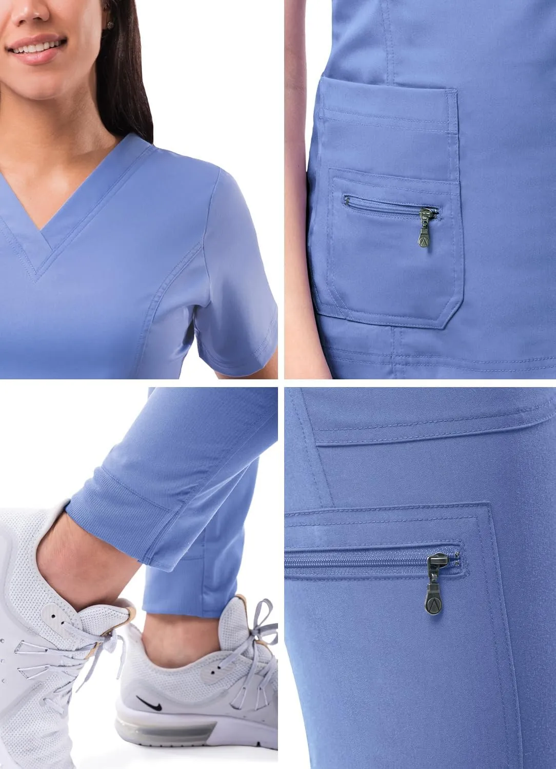 Adar Pro Flawless Plus Scrub Set for Women - Elevated V-Neck Top & Jogger Scrub Pants