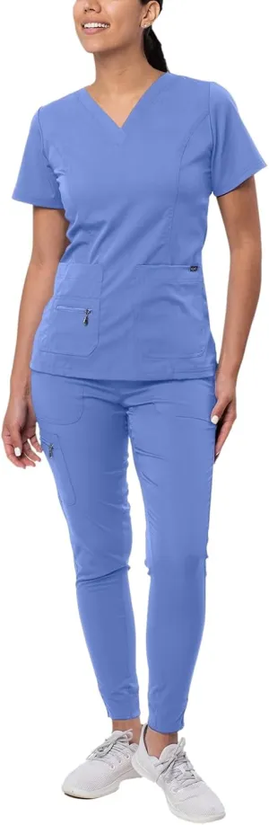 Adar Pro Flawless Plus Scrub Set for Women - Elevated V-Neck Top & Jogger Scrub Pants