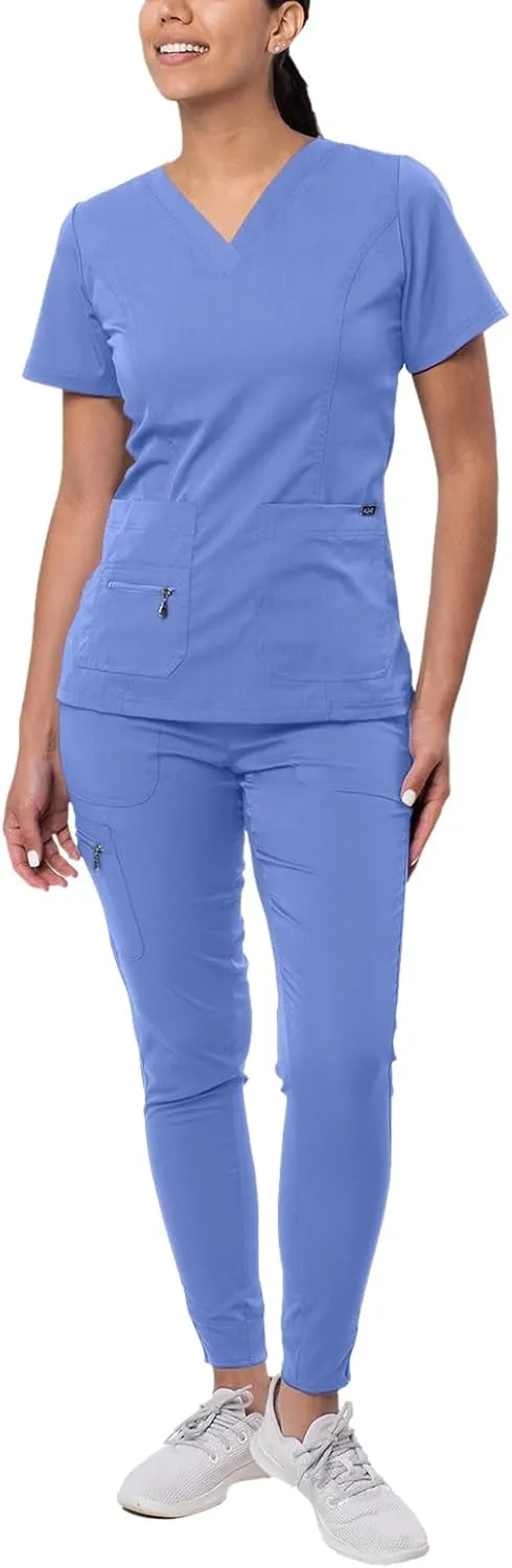 Adar Pro Flawless Plus Scrub Set for Women - Elevated V-Neck Top & Jogger Scrub Pants