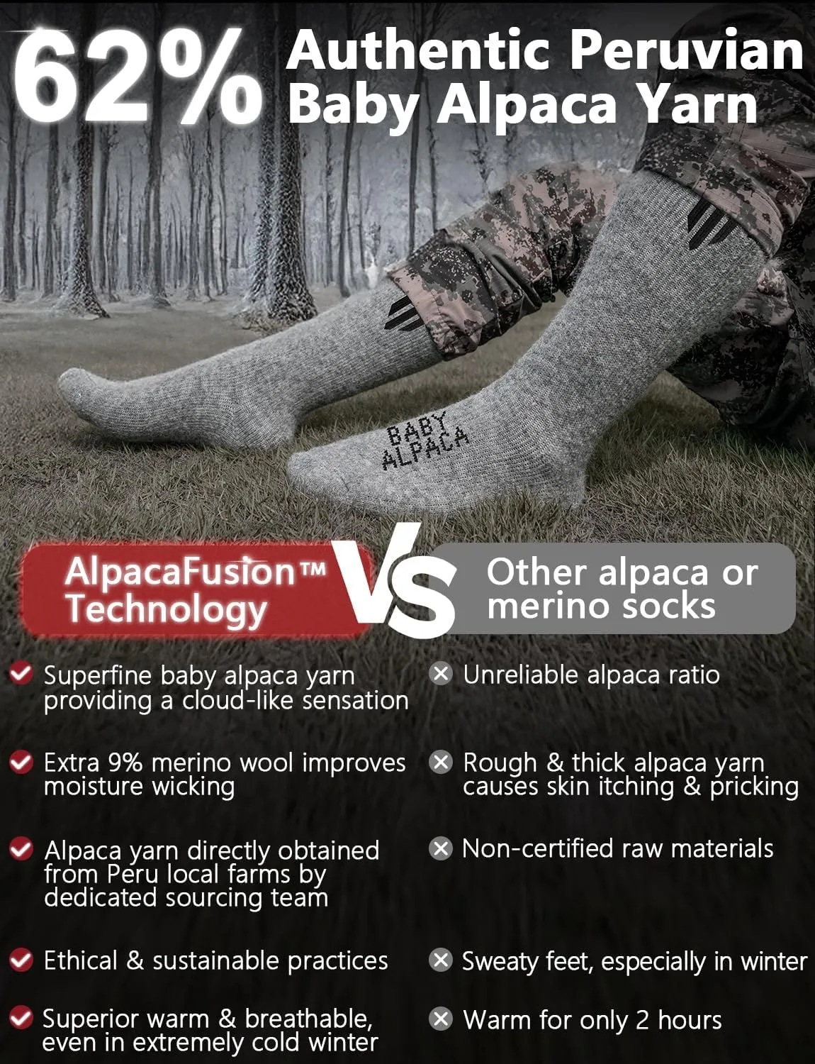 Alpaca Wool Heavyweight Thermal Boot Socks Hunting Hiking Working Thick Cold Weather Cushioned