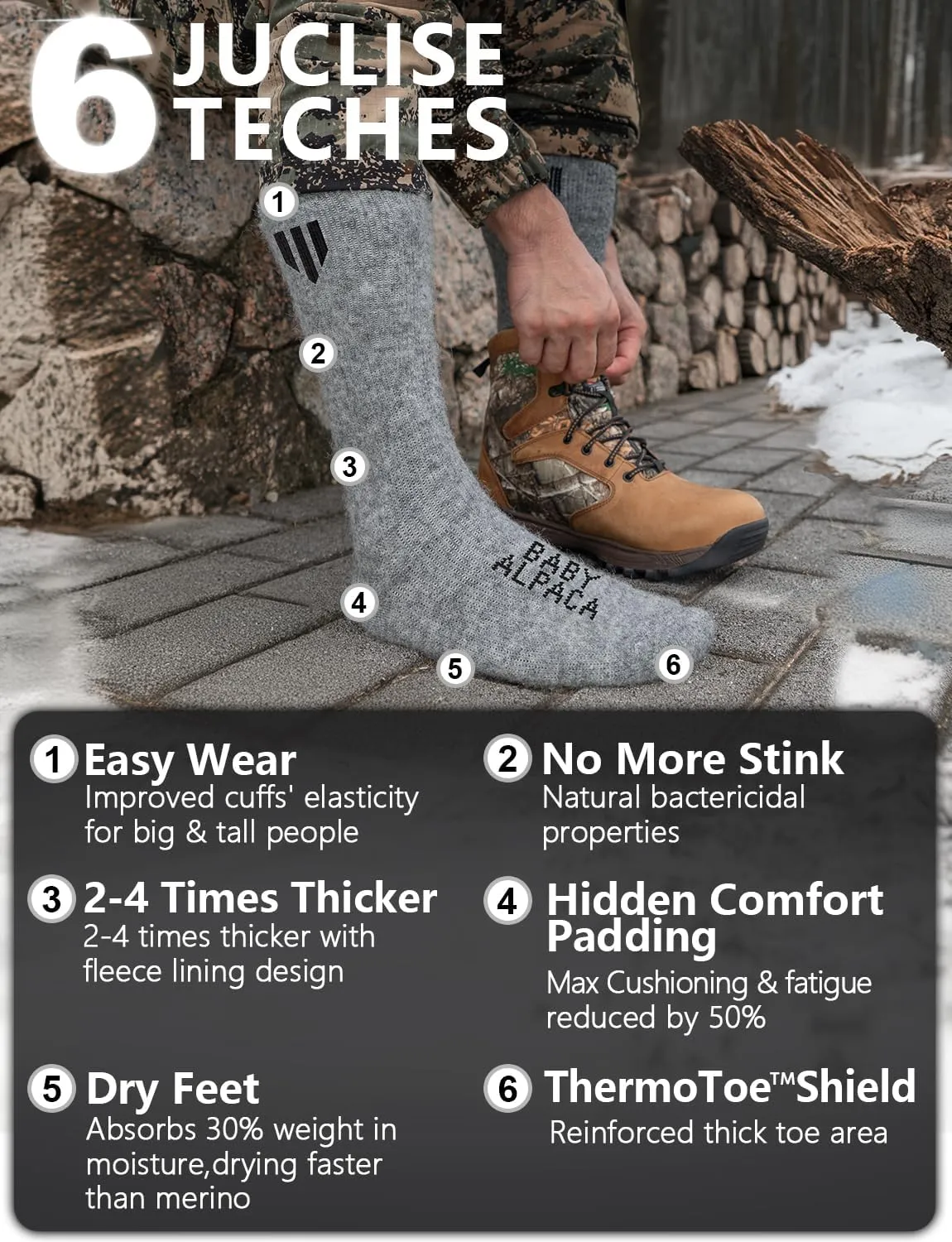 Alpaca Wool Heavyweight Thermal Boot Socks Hunting Hiking Working Thick Cold Weather Cushioned
