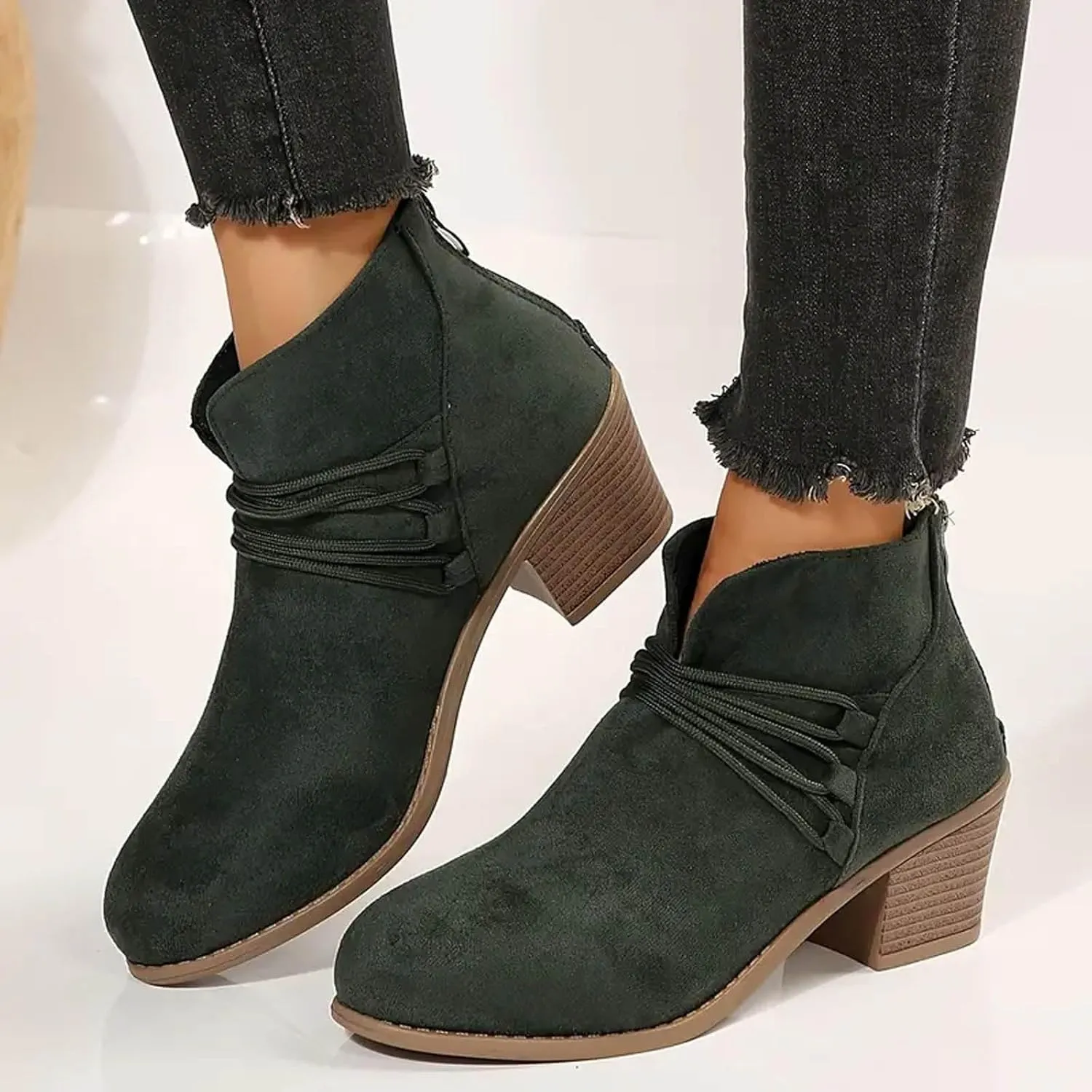 AMDBEL Boots for Women Ankle Booties Comfortable Low Heel Side Zipper Pointd Toe Suede Fall Winter Short Boots Fashion Shoes