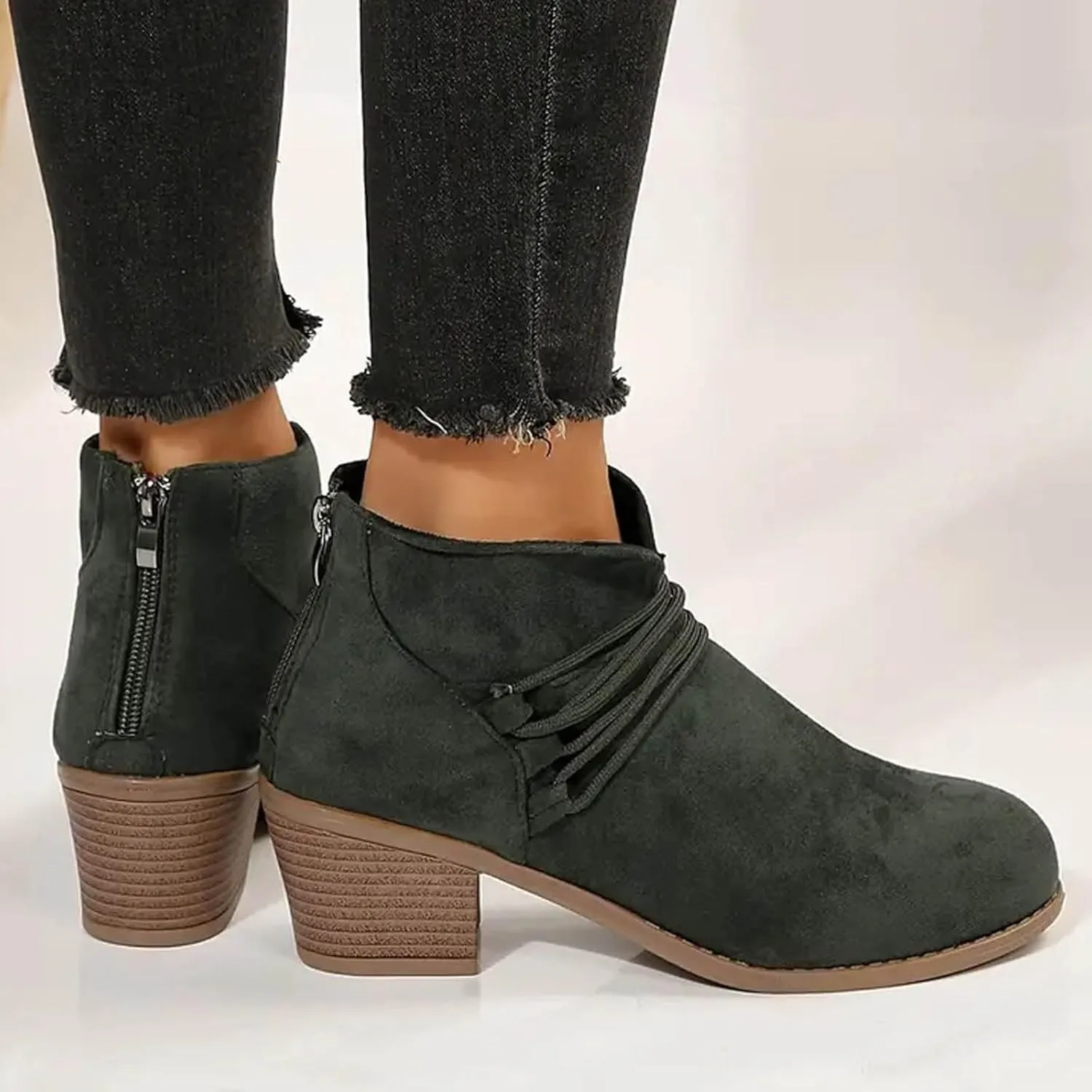 AMDBEL Boots for Women Ankle Booties Comfortable Low Heel Side Zipper Pointd Toe Suede Fall Winter Short Boots Fashion Shoes