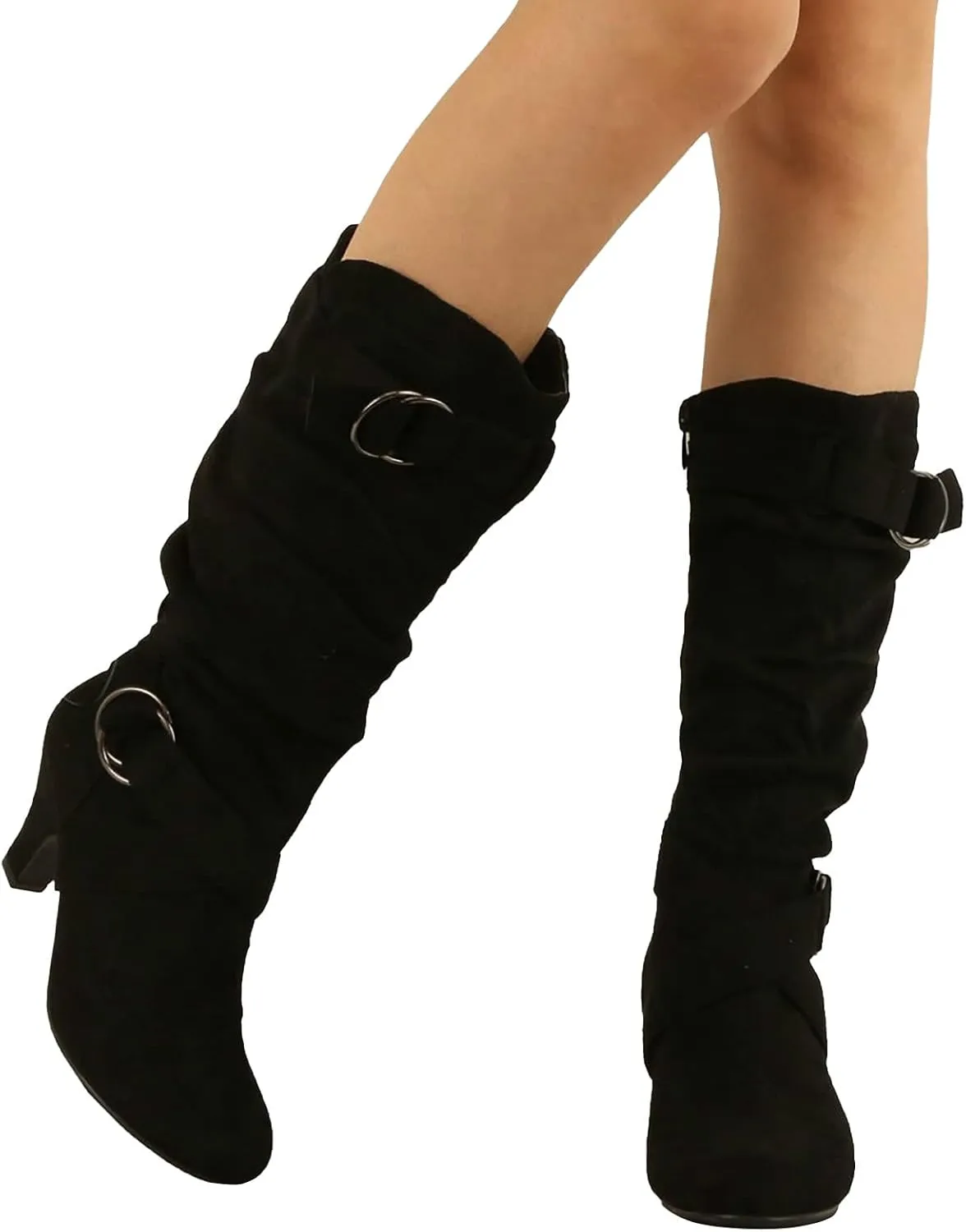 AMDBEL Wide Calf Boots for Women High Heel Womens Fall Boots 2024 Winter Slip On Pointed Toe Boots Fashion Booties Shoes