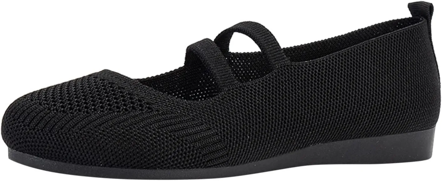 AMDBEL Women's Ballet Flats Shoes Comfortable Walking Shoe, Women's Breathable Crochet Knit Mesh Round Toe Slip On Casual Ballet Flats Dress Shoes Double Strap Low Wedge Shoes Lightweight #06