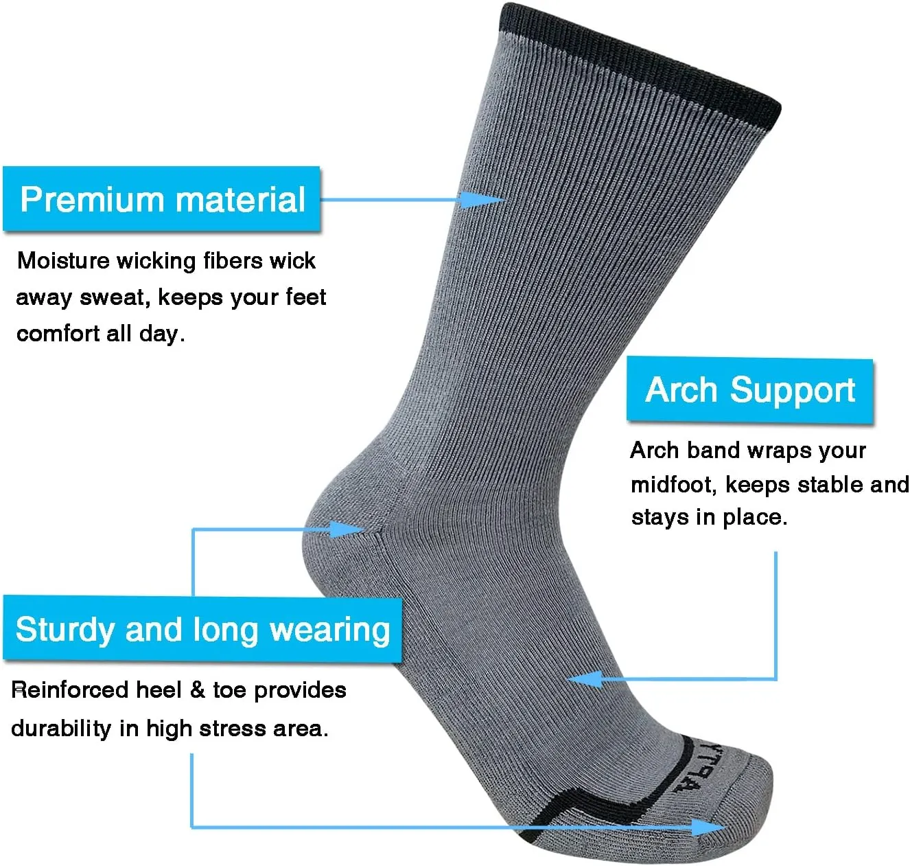 APTYID Men's Moisture Wicking Cushioned Crew Work Boot Socks (4-6 Pairs)