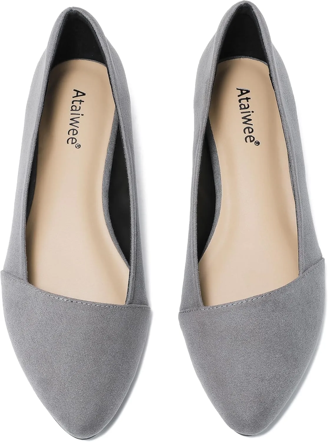 Ataiwee Women's Wide Width Flat Shoes, Classic Dressy Pointed Suede Cozy Slip on Soft Ballet Flats.