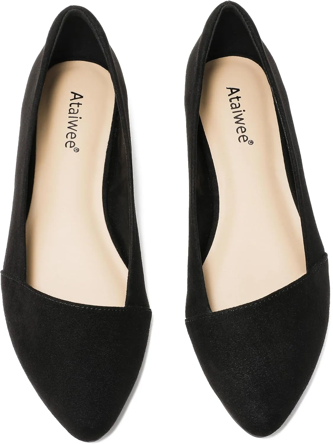 Ataiwee Women's Wide Width Flat Shoes, Classic Dressy Pointed Suede Cozy Slip on Soft Ballet Flats.