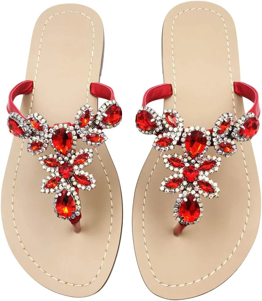 Available in 13 Colors,Rhinestone Sandals,Women's Flat Sandals,Flip Flop,Jeweled Sandals