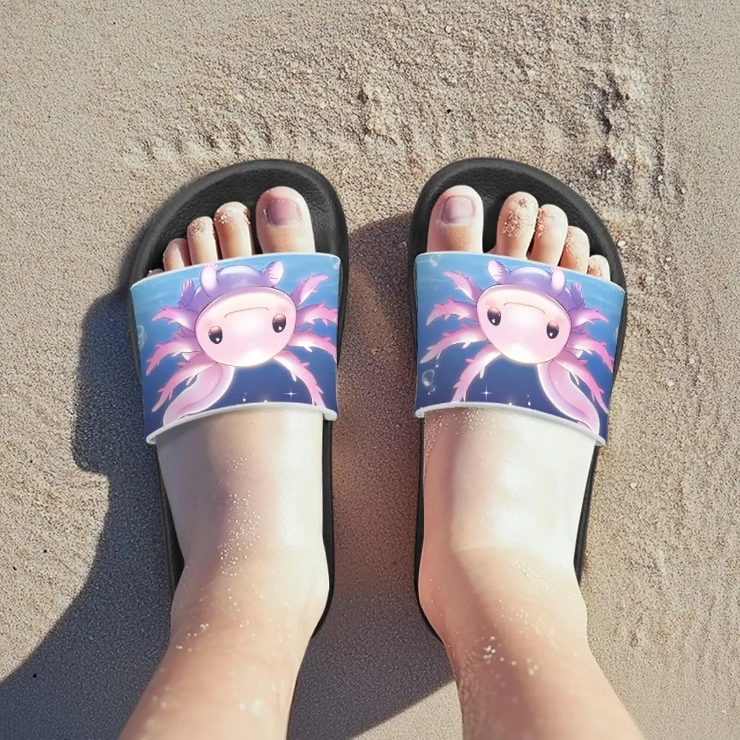 Axolotls Kids Sandals Summer Non Slip Open Toe Slippers for Boys Girls Cute Shower Beach Shoes Soft Footbed One Slide Sandal Lightweight Casual Outdoor Indoor Slipper
