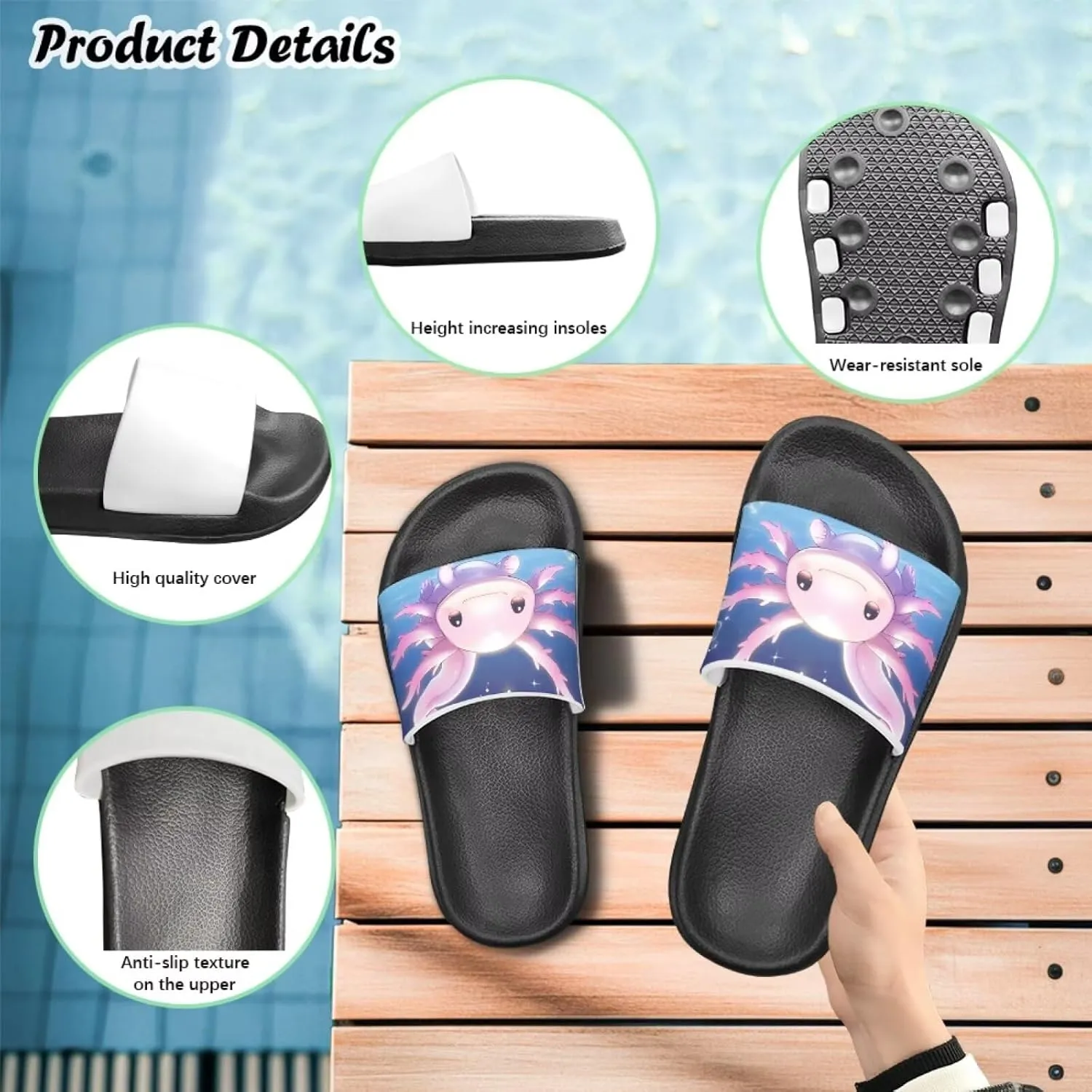 Axolotls Kids Sandals Summer Non Slip Open Toe Slippers for Boys Girls Cute Shower Beach Shoes Soft Footbed One Slide Sandal Lightweight Casual Outdoor Indoor Slipper