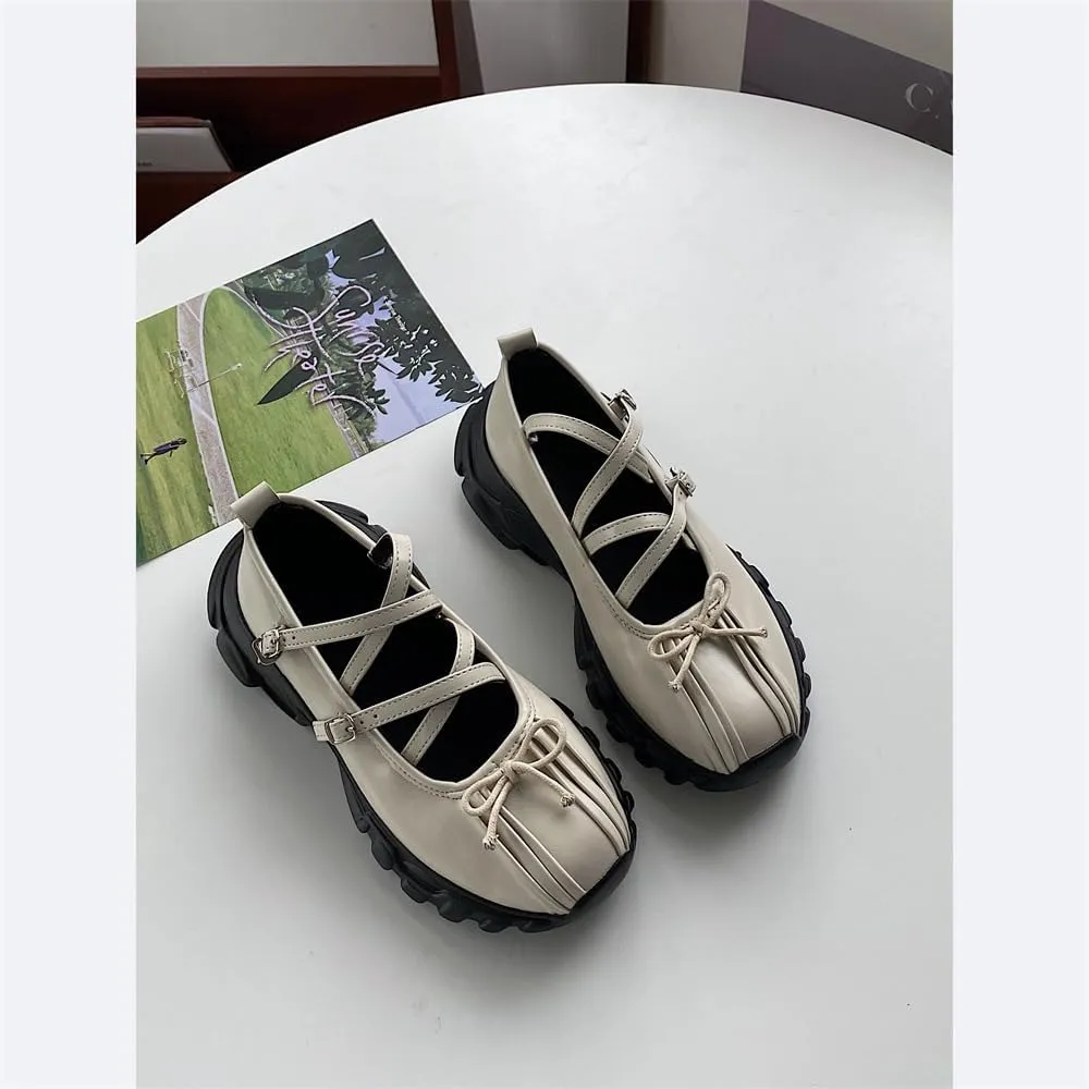 Ballet Sneakers for Women Round Toe Sneakerina Comfort Wear Bows Dad Shoes Mary Jane Chunky Platform Cute Y2K Retro Kawaii Elegant Dressy Fashion Trendy Tennis Trainers Back to School Summer Outdoors