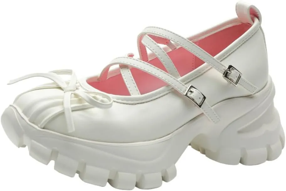 Ballet Sneakers for Women Round Toe Sneakerina Comfort Wear Bows Dad Shoes Mary Jane Chunky Platform Cute Y2K Retro Kawaii Elegant Dressy Fashion Trendy Tennis Trainers Back to School Summer Outdoors