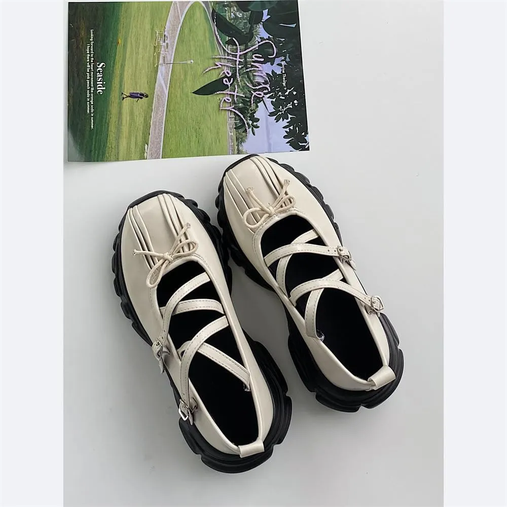 Ballet Sneakers for Women Round Toe Sneakerina Comfort Wear Bows Dad Shoes Mary Jane Chunky Platform Cute Y2K Retro Kawaii Elegant Dressy Fashion Trendy Tennis Trainers Back to School Summer Outdoors