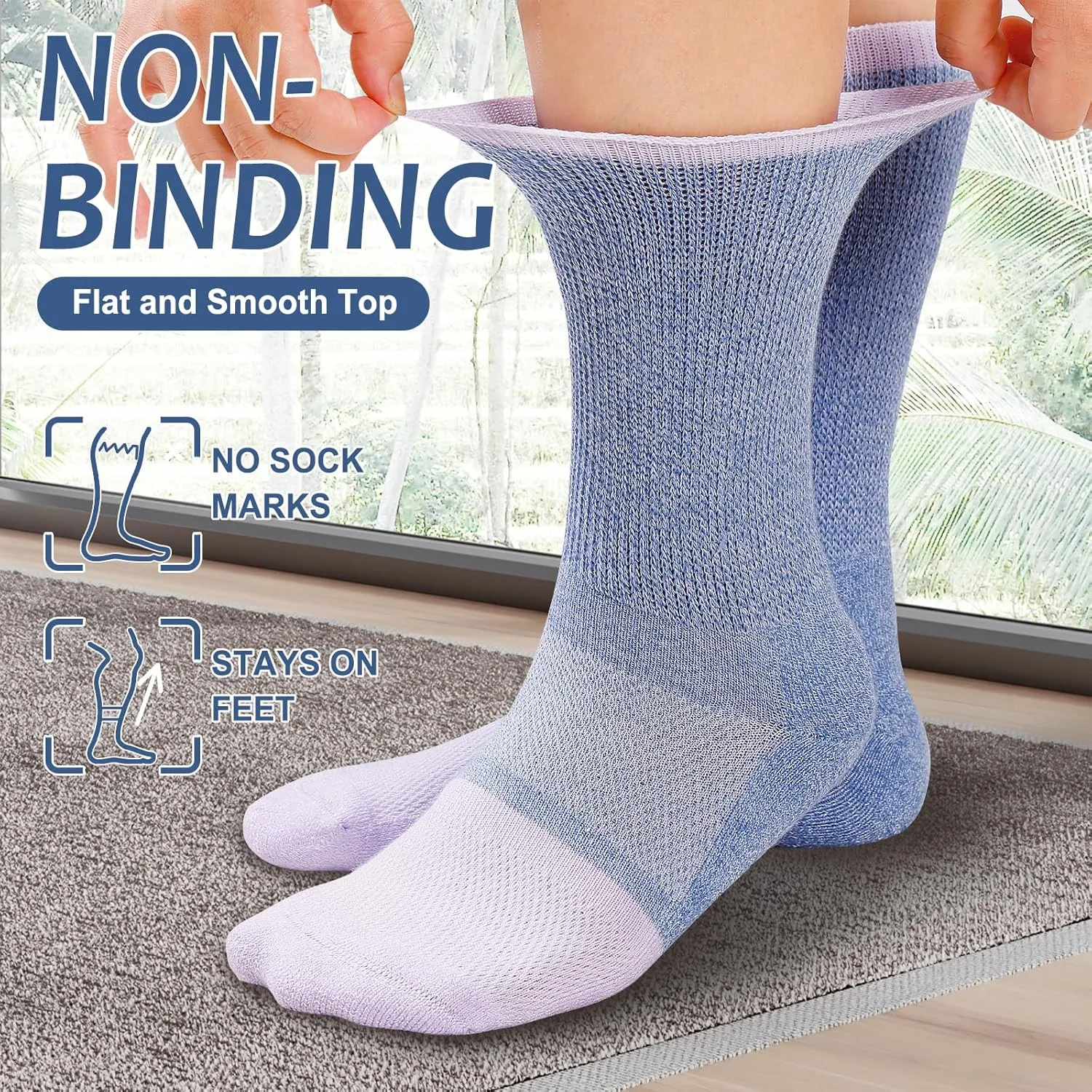 Bulinlulu Diabetic Socks for Men Women-6 Pairs Non Binding Diabetic Crew Seamless Socks for Men Size 9-12