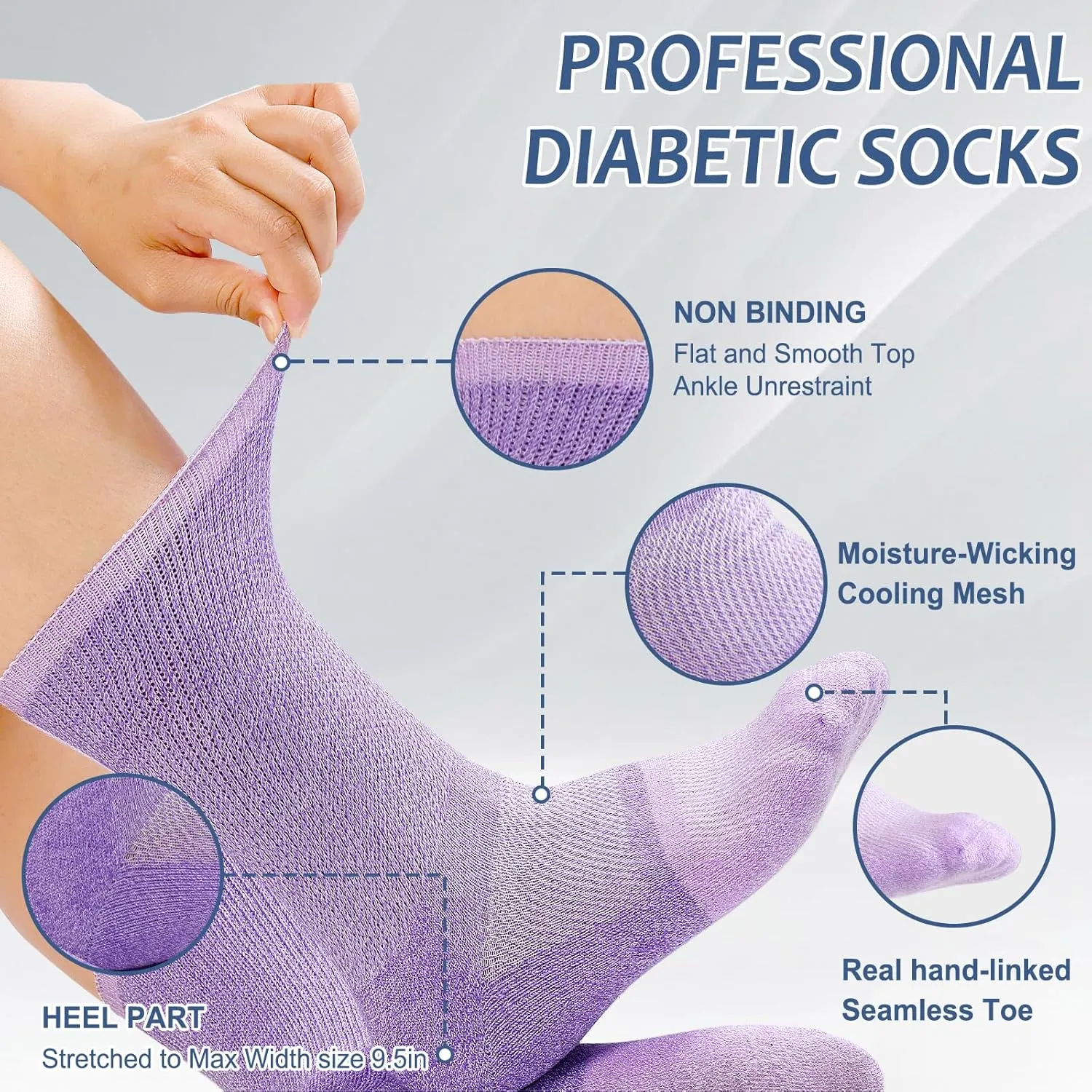 Bulinlulu Diabetic Socks for Men Women-6 Pairs Non Binding Diabetic Crew Seamless Socks for Men Size 9-12