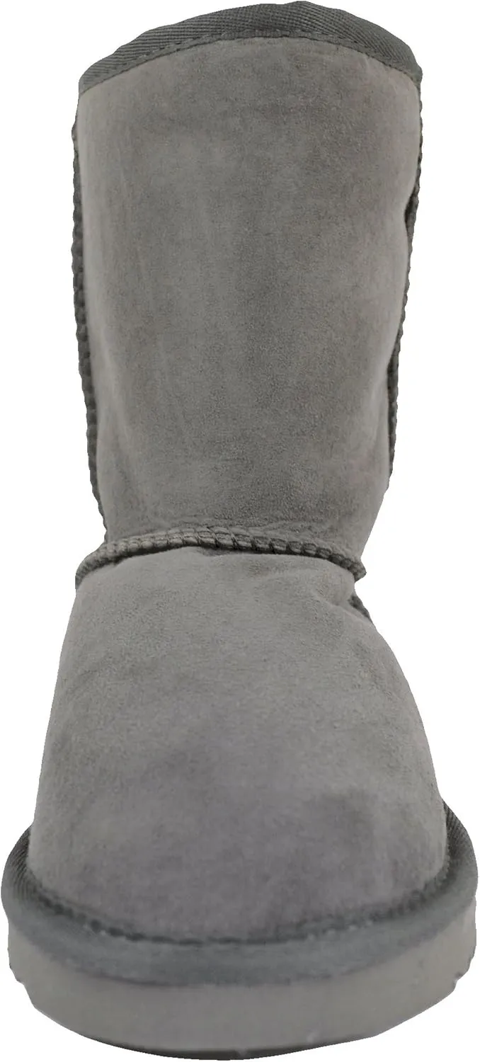 Bushga Ladies Genuine Sheepskin Mid Calf Short Boot (Black, Chocolate Brown, Grey, Chestnut, Purple)