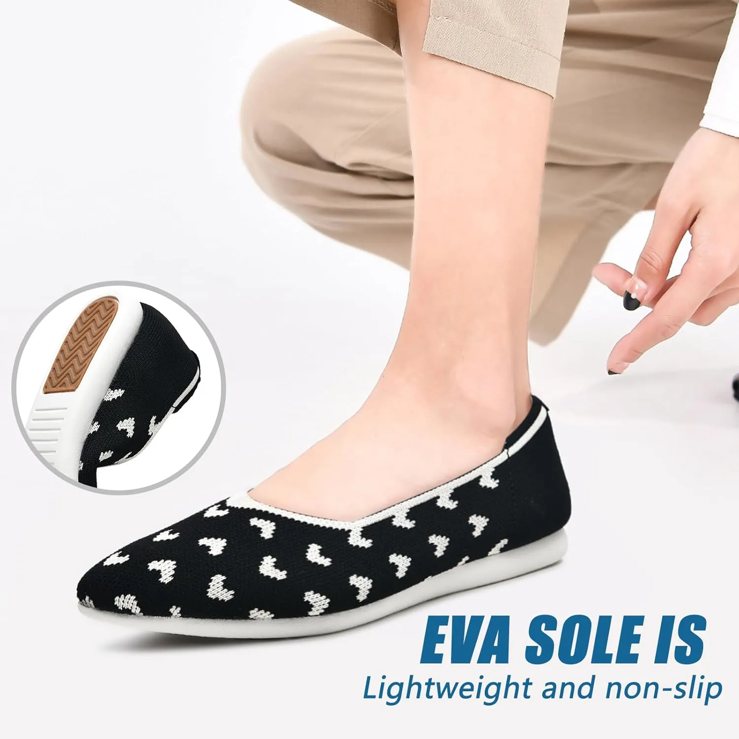 Buyrew Women's Flats Pointed Toe Ballet Shoes Knit Dress Shoes Low Wedge Slip On Arch Support Walking Office Business Flats