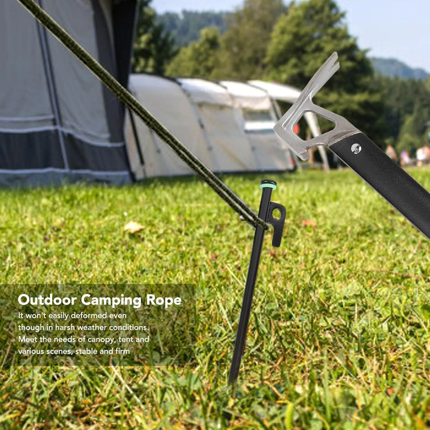 Camping Stakes,30cm with 4mm Outdoor Guy Lines, Heavy Duty Enhanced Stability for Outdoor Hiking Backpacking,Pack of 8 Luminous Tent Stakes (Khaki)