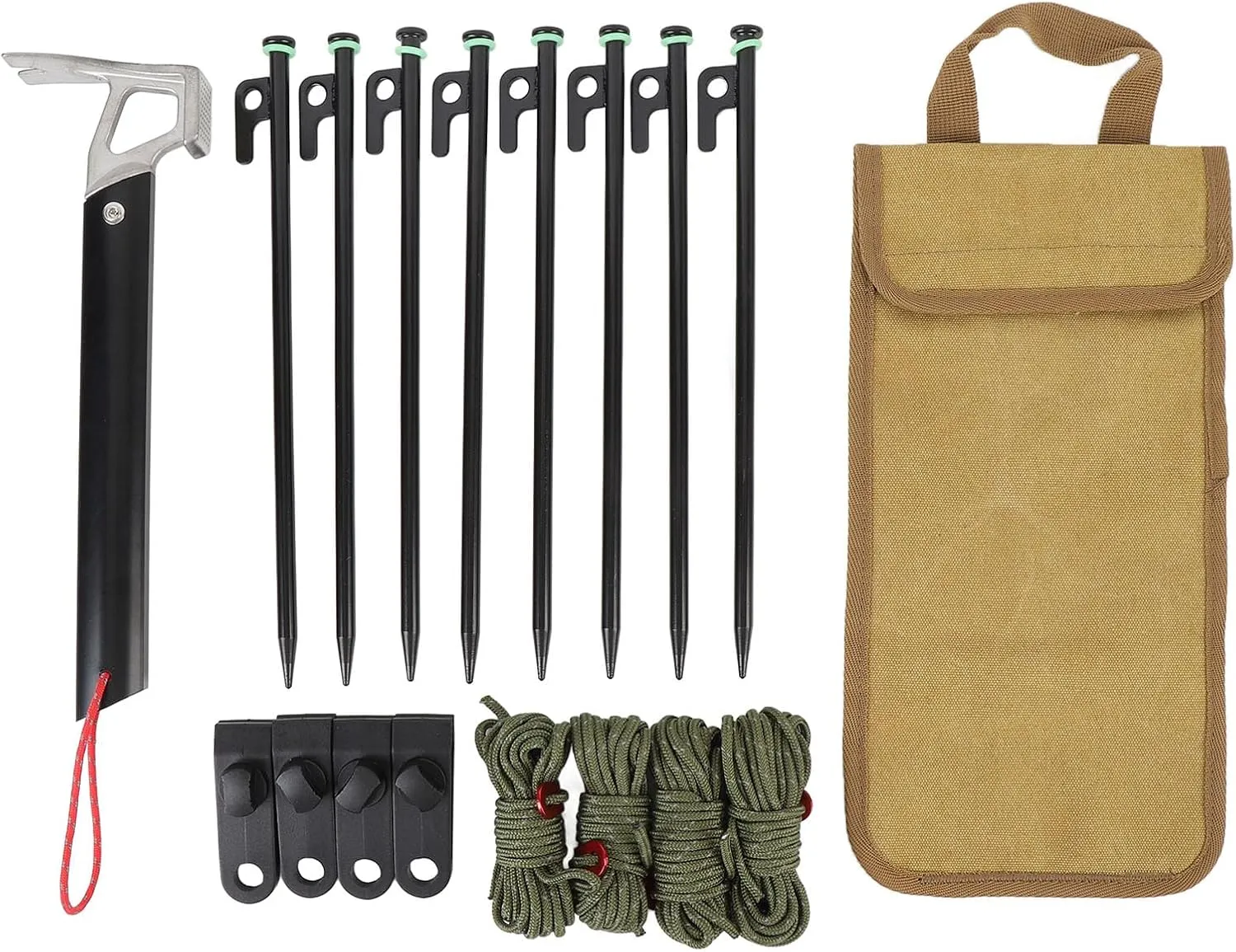 Camping Stakes,30cm with 4mm Outdoor Guy Lines, Heavy Duty Enhanced Stability for Outdoor Hiking Backpacking,Pack of 8 Luminous Tent Stakes (Khaki)