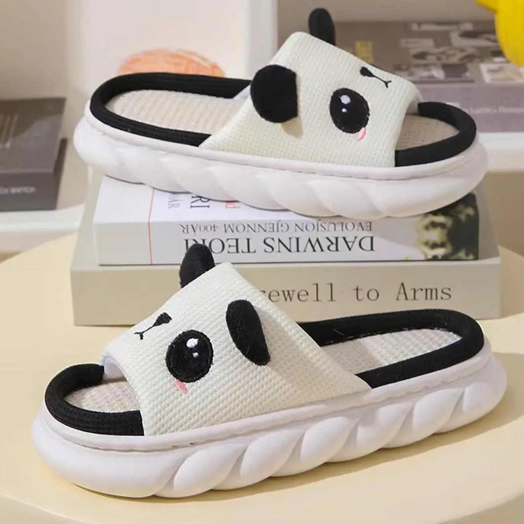 Cartoon Panda Slippers for Women Men, Cute Animal Non-Slip Slides Sandals, Cotton Linen Couple's Home Shoes Indoor and Outdoor