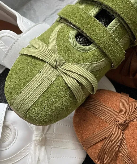 Casual Versatile Splicing Soft Flat Shoes Green Suede