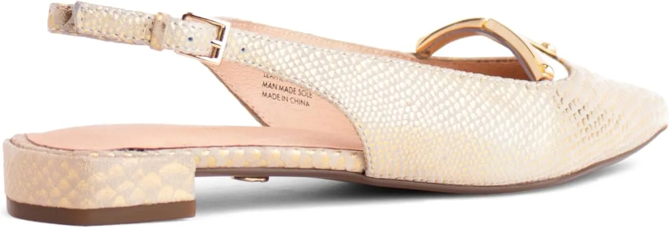Cecelia New York Jacqueline Slingback Pointed Toe Flats Gold Snake