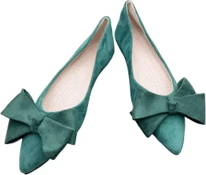 ChaiRong Zhou Womens Pointed Toe Bow Flats Solid Color Suede Ballet Flats Classic Low-Heel Shoes