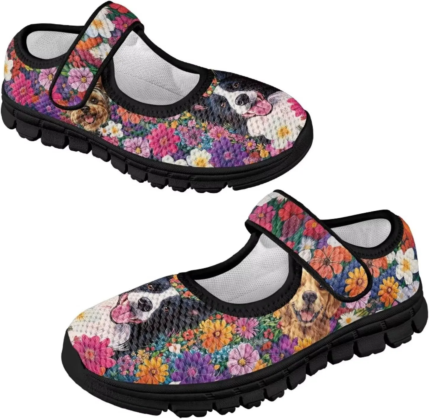 Children's Cartoon Single Buckle Sneaker,Girls Comfort Breathable Mesh Casual Shoes,Low-top Flat Shoes,Black Sole