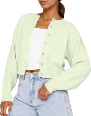 Cioatin Women Y2K Open Front Button Down Crop Sweater Cardigan Long Sleeve Lightweight Knit Pullover Fall Outfits Tops