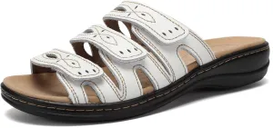 CIOR Women's Classic Leather Sandals, Black, Flat, Open Toe, Arch Support, Adjustable Strap, Casual, Water Resistant, Perfect for Beach, Street, Shopping, Dating, Vacation, Pool, Party