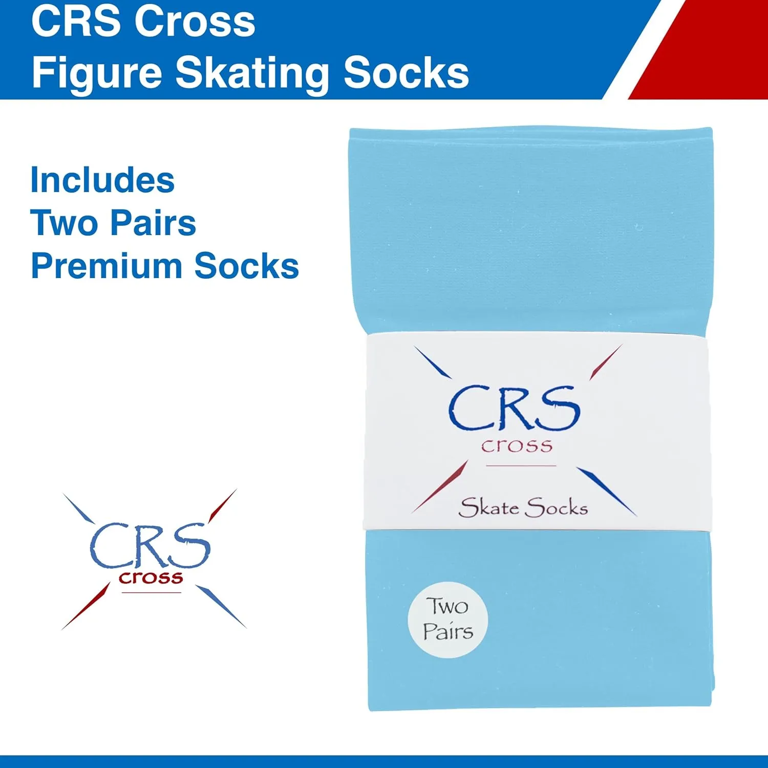 CRS Cross Figure Skating Socks. 2 Pair Knee High Tights. Premium Footed Ice Skate Dance Socks in a Variety of Colors.