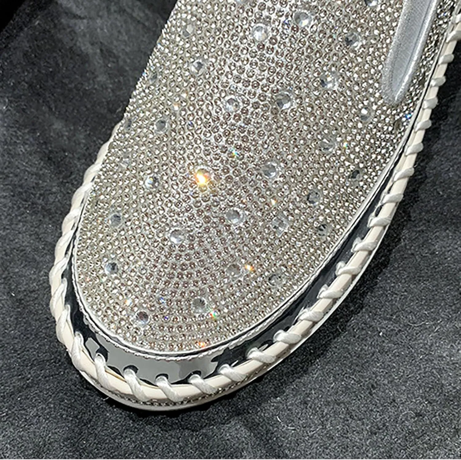 Crzidha Women's Platform Rhinestones Glitter Sneaker Bling Slip On Comfort Sneaker Flat Loafer Casual Shoes Sparkly Walking Round Toe Low Top Shoes Lightweight Breathable Non-Slip Fashion Dress Shoes