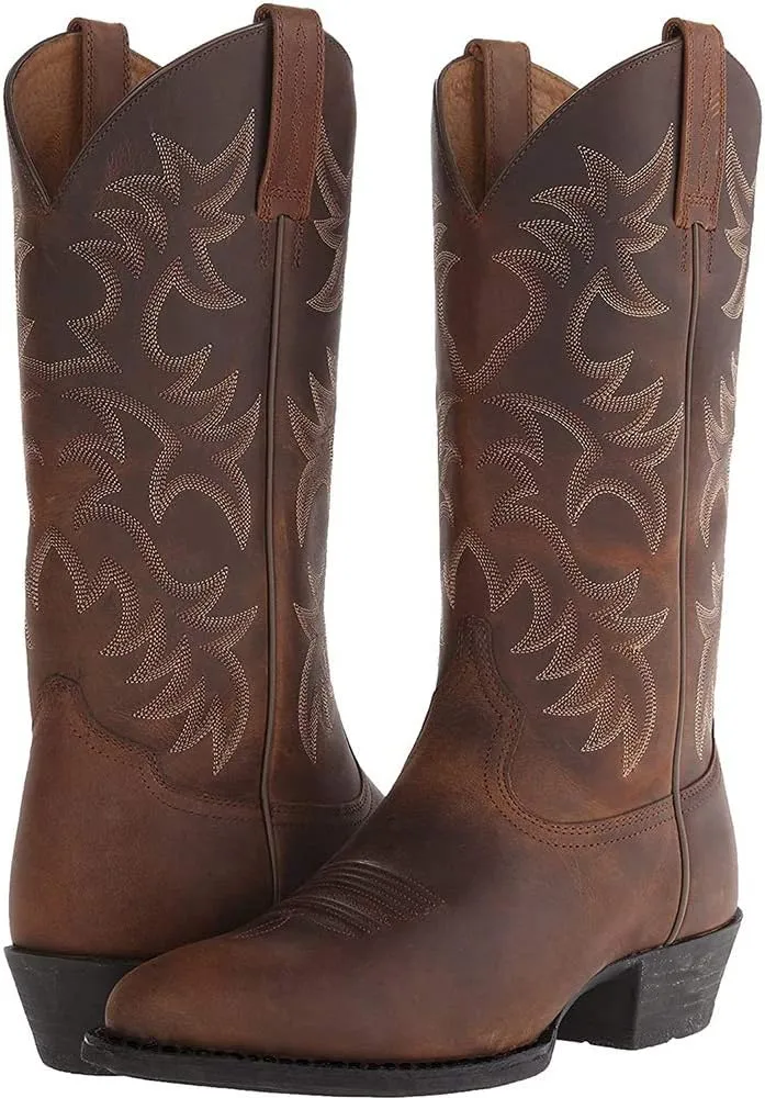 DAGY Cowboy Boots for Men Pointed Toe Stitched Western Boots High-Heeled Men's Middle Barrel Boots Western Cowboy Boots
