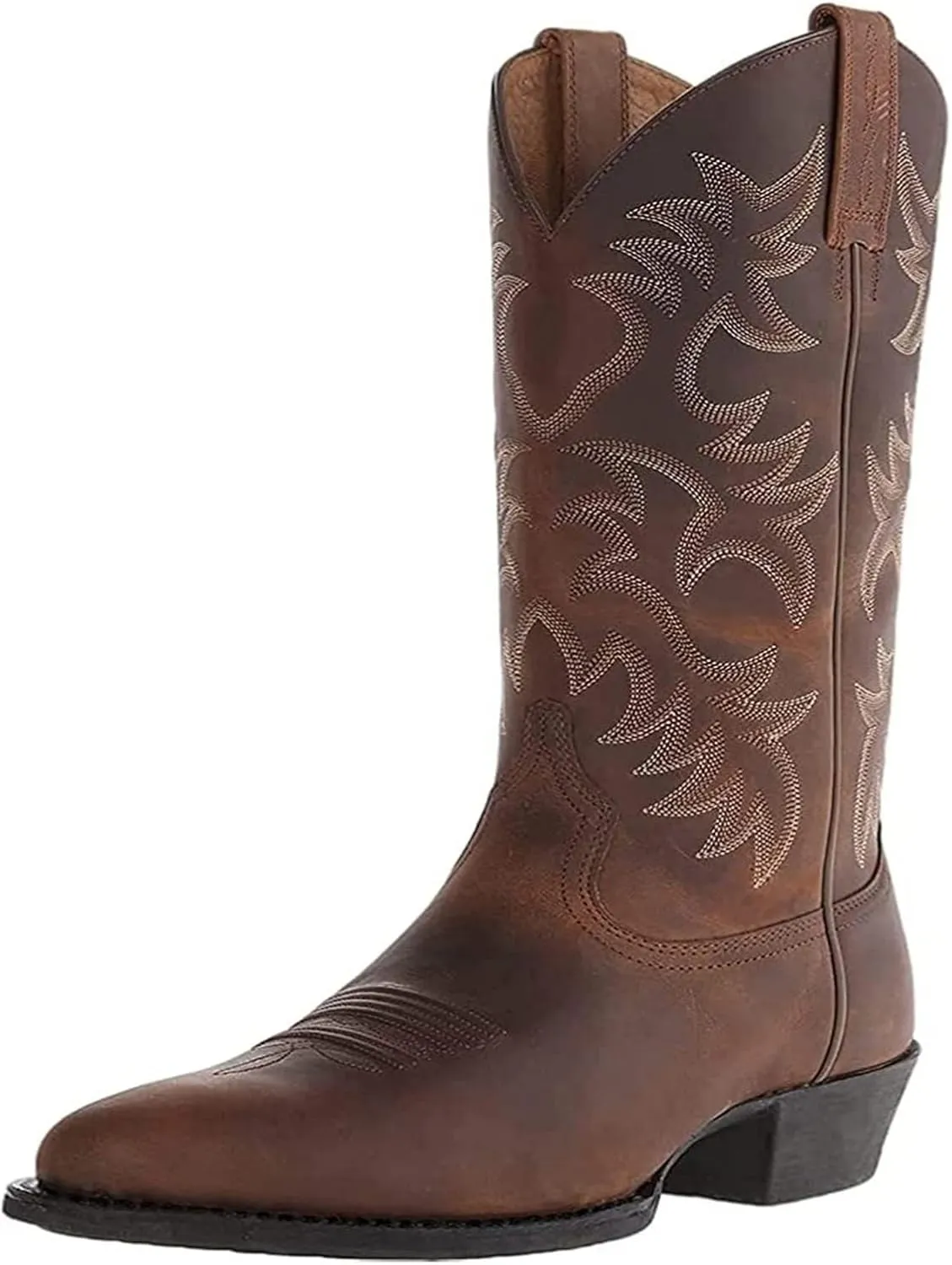 DAGY Cowboy Boots for Men Pointed Toe Stitched Western Boots High-Heeled Men's Middle Barrel Boots Western Cowboy Boots