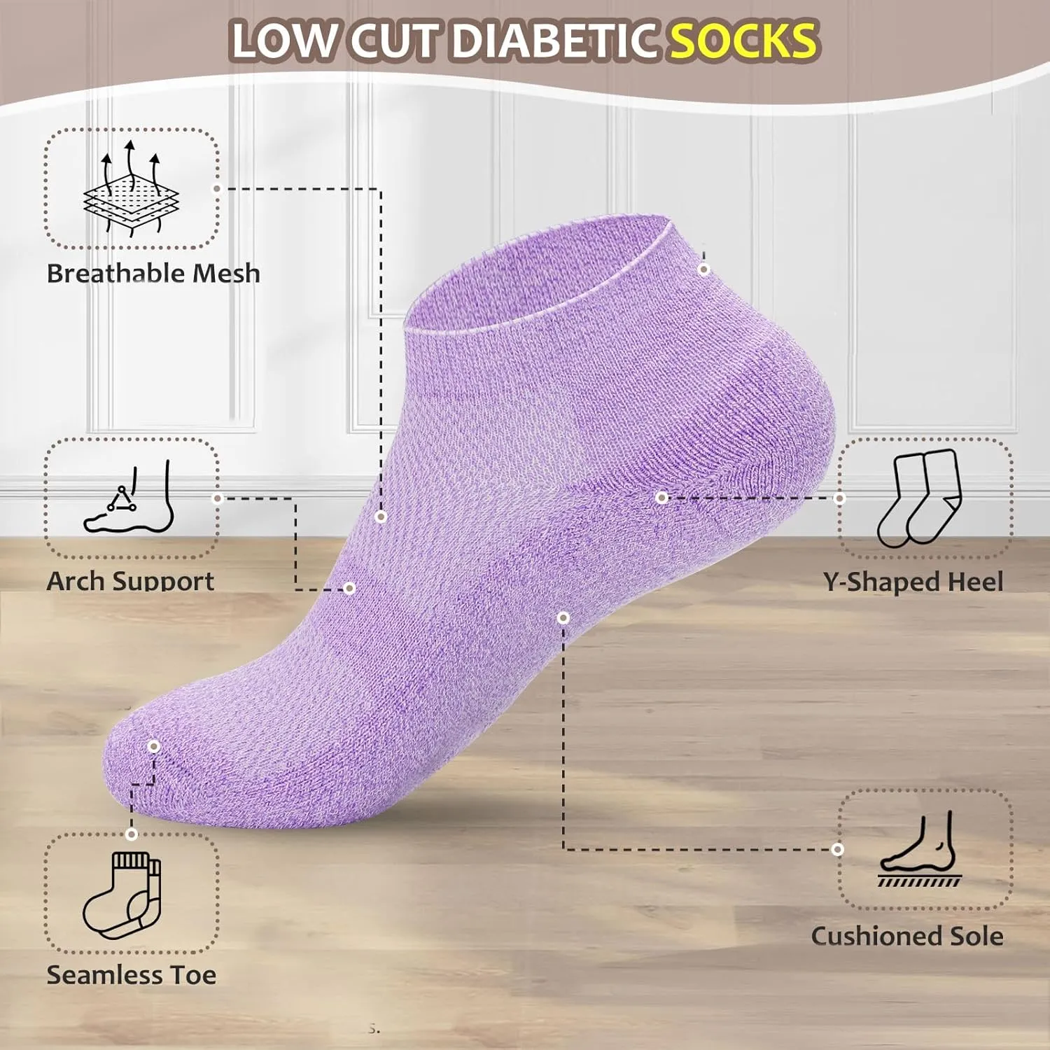 Diabetic Bamboo Socks for Men and Women,5 Pairs Non-Binding Low Cut Diabetic Socks,Loose Socks Size 5-13