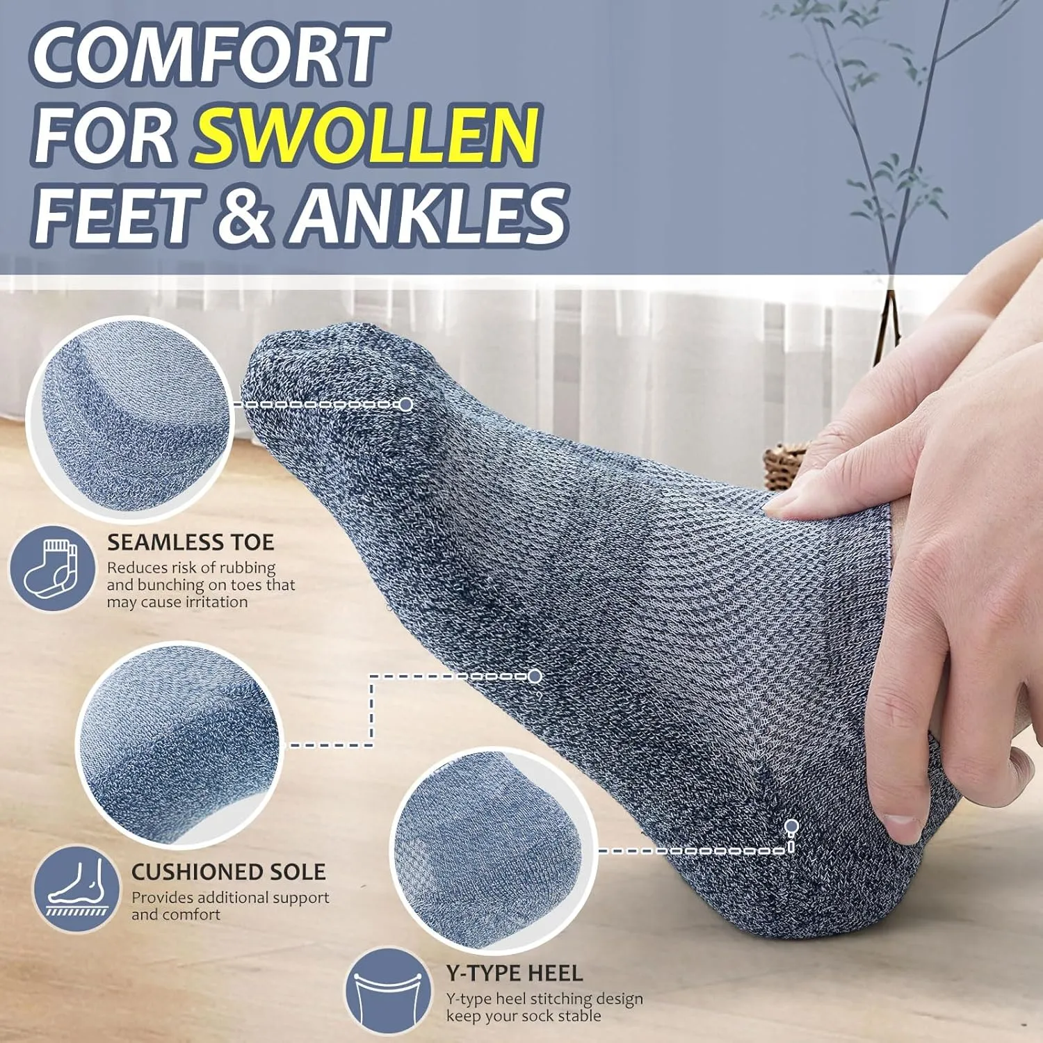 Diabetic Bamboo Socks for Men and Women,5 Pairs Non-Binding Low Cut Diabetic Socks,Loose Socks Size 5-13