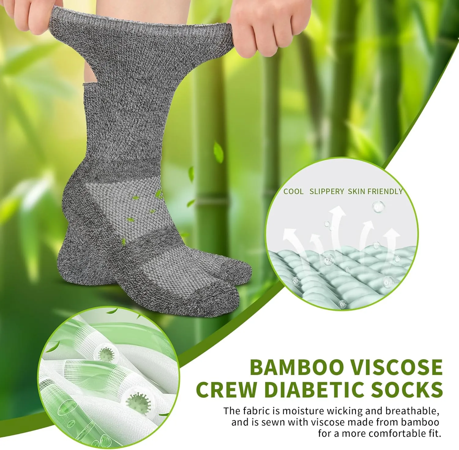 Diabetic Crew Socks for Men Women,Bamboo Viscose Non-Binding Loose Top Wide Socks with Seamless Toe 6-9 9-12