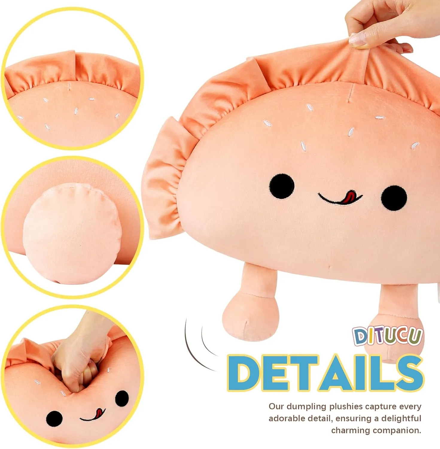 Ditucu Cute Dumpling Plush Pillow Funny Food Fried Dumplings Pancakes Stuffed Animal Plushies Toys Soft Hugging Gifts for Kids Pink 14 inch