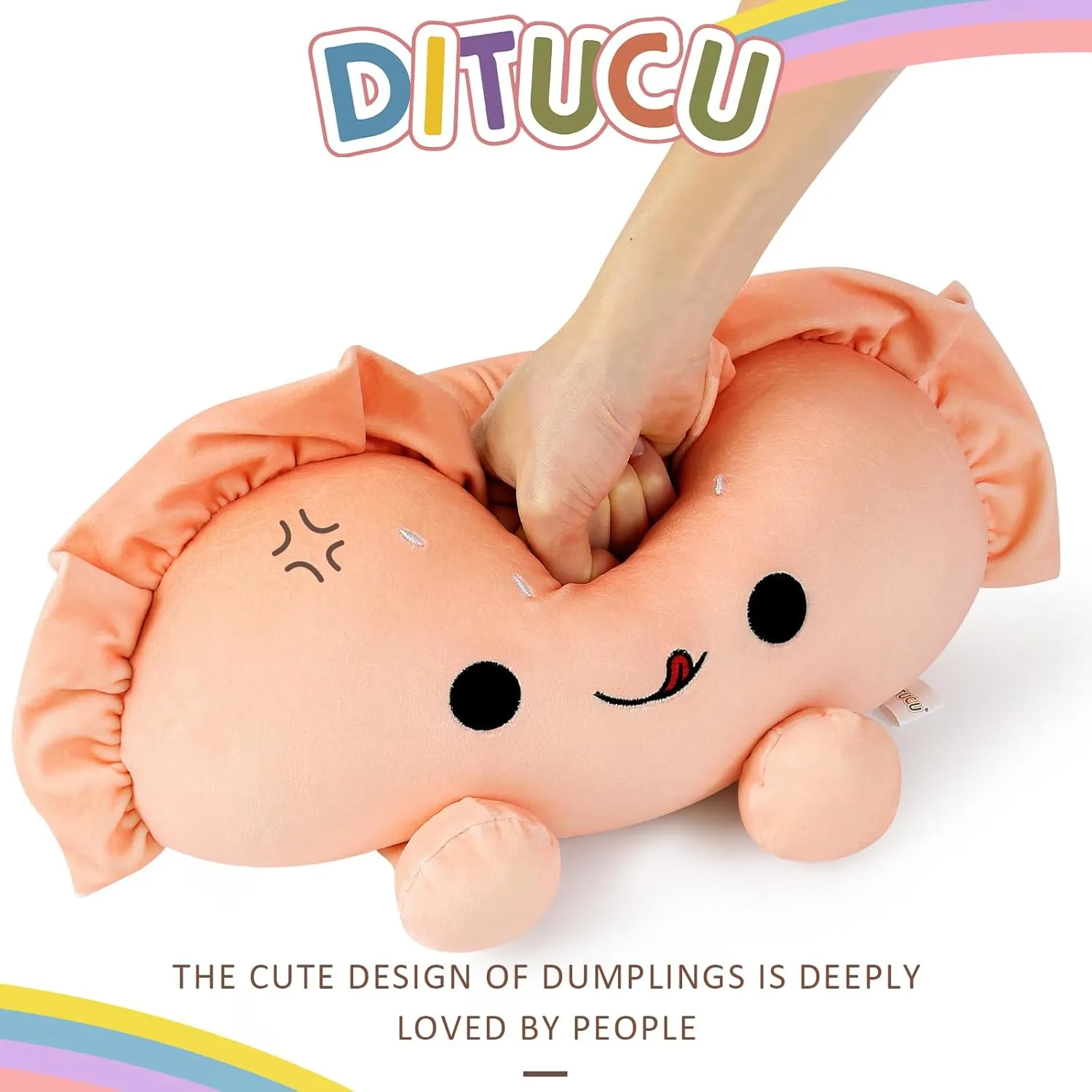 Ditucu Cute Dumpling Plush Pillow Funny Food Fried Dumplings Pancakes Stuffed Animal Plushies Toys Soft Hugging Gifts for Kids Pink 14 inch