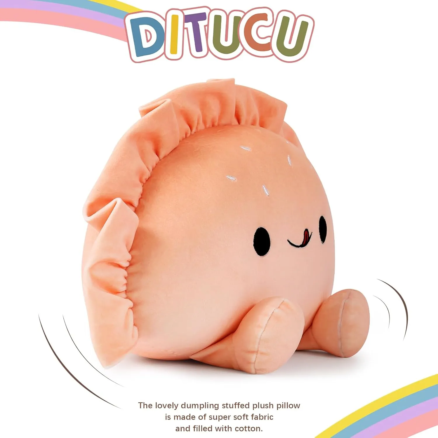 Ditucu Cute Dumpling Plush Pillow Funny Food Fried Dumplings Pancakes Stuffed Animal Plushies Toys Soft Hugging Gifts for Kids Pink 14 inch