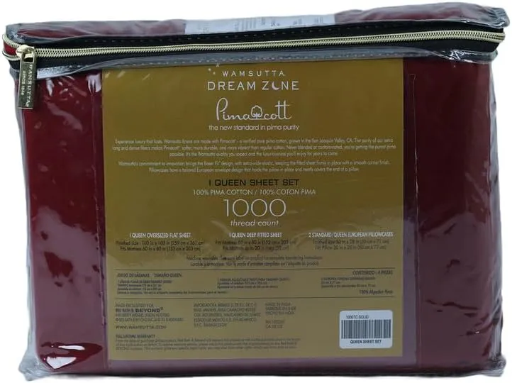 Dream Zone 1000 Thread Count PimaCott Queen Sheet Set in Burgundy (Burgundy,Queen)