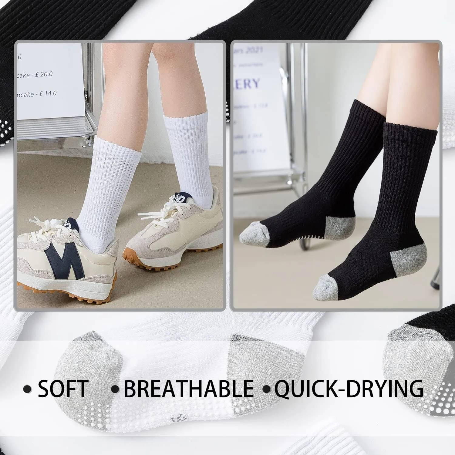 EPEIUS Kids Boys/Girls' Cushioned Crew Socks Thick Cotton Athletic Socks 6 Pack 4-14 Years