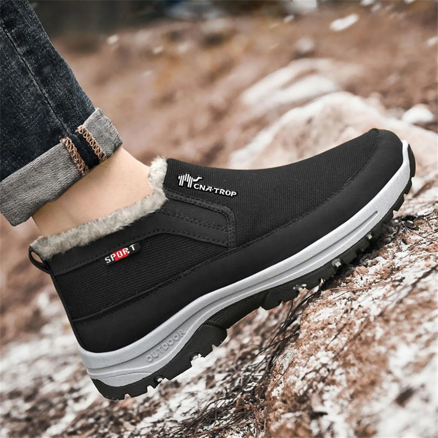 FAIRSOMA Men'S CNA Trop Winter Slip-On Warm Ankle Chukka Boots With Arch Support,Outdoor Waterproof Anti-Slip Fur Lined High Top Leather Snow Loafers Comfortable Hiking Walking Shoes