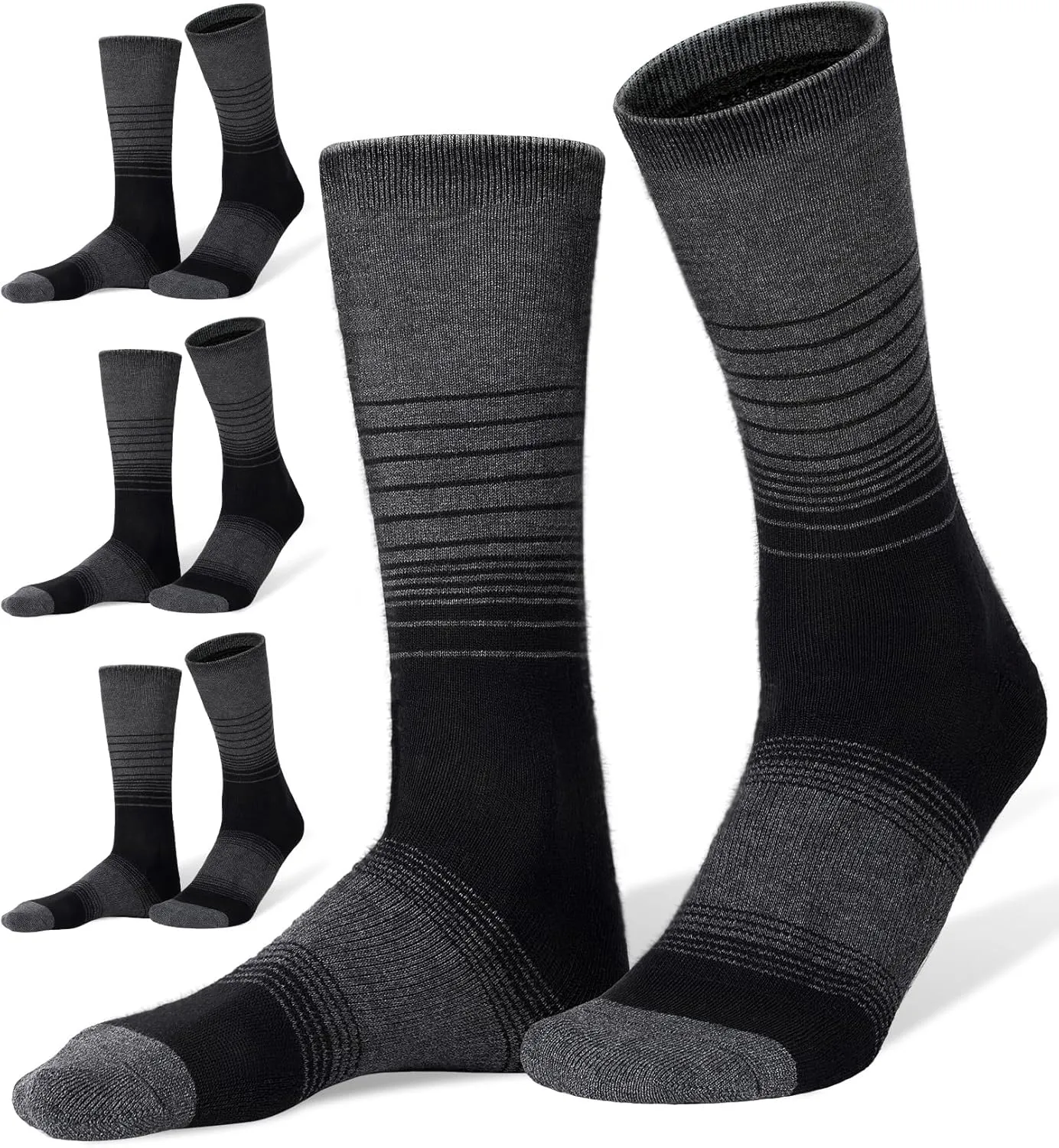 FITRELL 4 Pack Men's Merino Wool Hiking Socks, Wicking Cushioned, Warm Thermal Lightweight Boot Crew Dress Socks