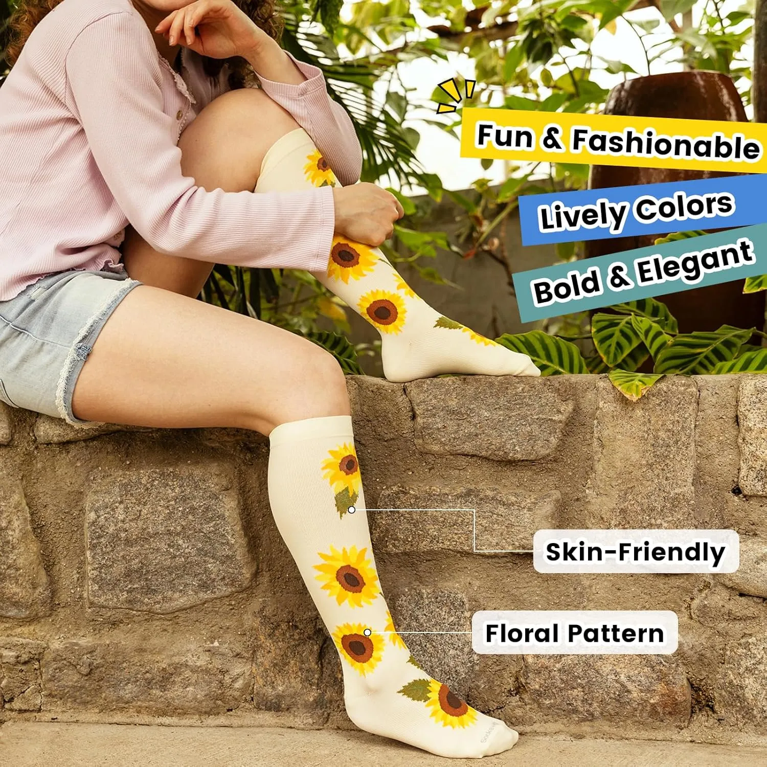 Floral Compression Socks for Women 20-30mmHg Knee High, Best for Ladies, Nurses, Pregnancy, Travel
